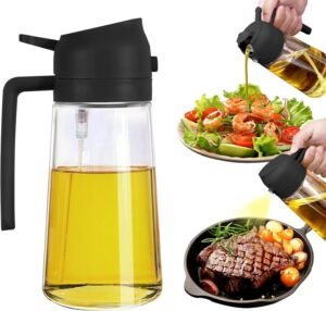 Etekcity 2-in-1 Olive Oil Sprayer & Dispenser, 500ml Glass Oil Spray Bottle for Cooking, Air Fryer, BBQ & Salad with Dual Spray/Pour, Anti-Drip Nozzle, Food-Grade Kitchen Bottle