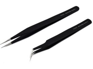 PagKis Set of 2 Black Coated Stainless Steel Tweezers – Straight & Curved