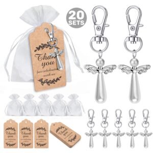 MOVINPE 20pcs Angel Favor Keychains Bags Thank You Tags, Guest Return Gifts for Baby Shower, Bridal Shower, Party Favors, Silvery&long, 60 Piece Set, Modern
