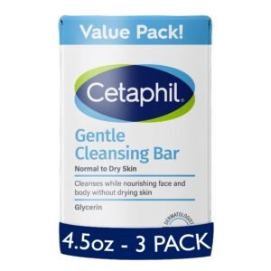 CETAPHIL Gentle Cleansing Bar , 4.5 oz Bar (Pack of 3) , Nourishing Cleansing Bar For Dry, Sensitive Skin , Non-Comedogenic , Non-Irritating for Sensitive Skin , Dermatologist Recommended Brand