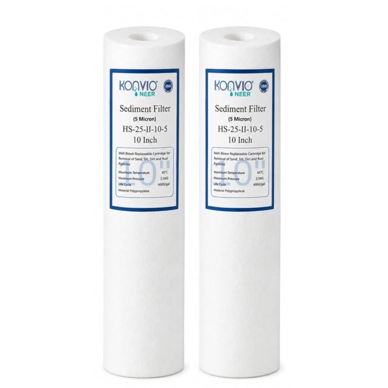 KONVIO NEER 10 Inch PP Spun Filter Cartridge, 5 Micron, High Density Polypropylene Pre Filter for Standard 10 Inch Water Purifier Pre Filter Housing, Pack of 2
