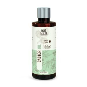 Nat Habit Cold Pressed 100% Pure Castor (Arandi) Oil for Skin & Hair With Vitamin E, Omega-6 & 9, Mineral Free & Preservative Free (200 ml)