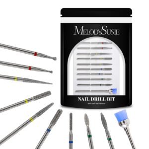 MelodySusie Diamond Cuticle Nail Drill Bits Set 10pcs, 3/32”(2.35mm) Professional Efile Nail Bit Fine Grit for Acrylic Gel Nails Prep, Nail Art Tools for Manicure Pedicure Home Salon Use