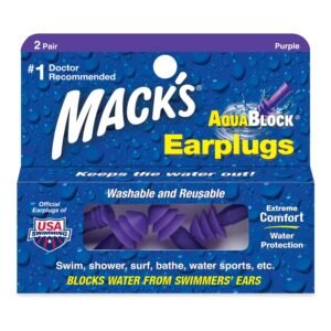 Mack’s AquaBlock Swimming Earplugs – Comfortable, Waterproof, Reusable Silicone Ear Plugs for Swimming, Snorkeling, Showering, Surfing and Bathing