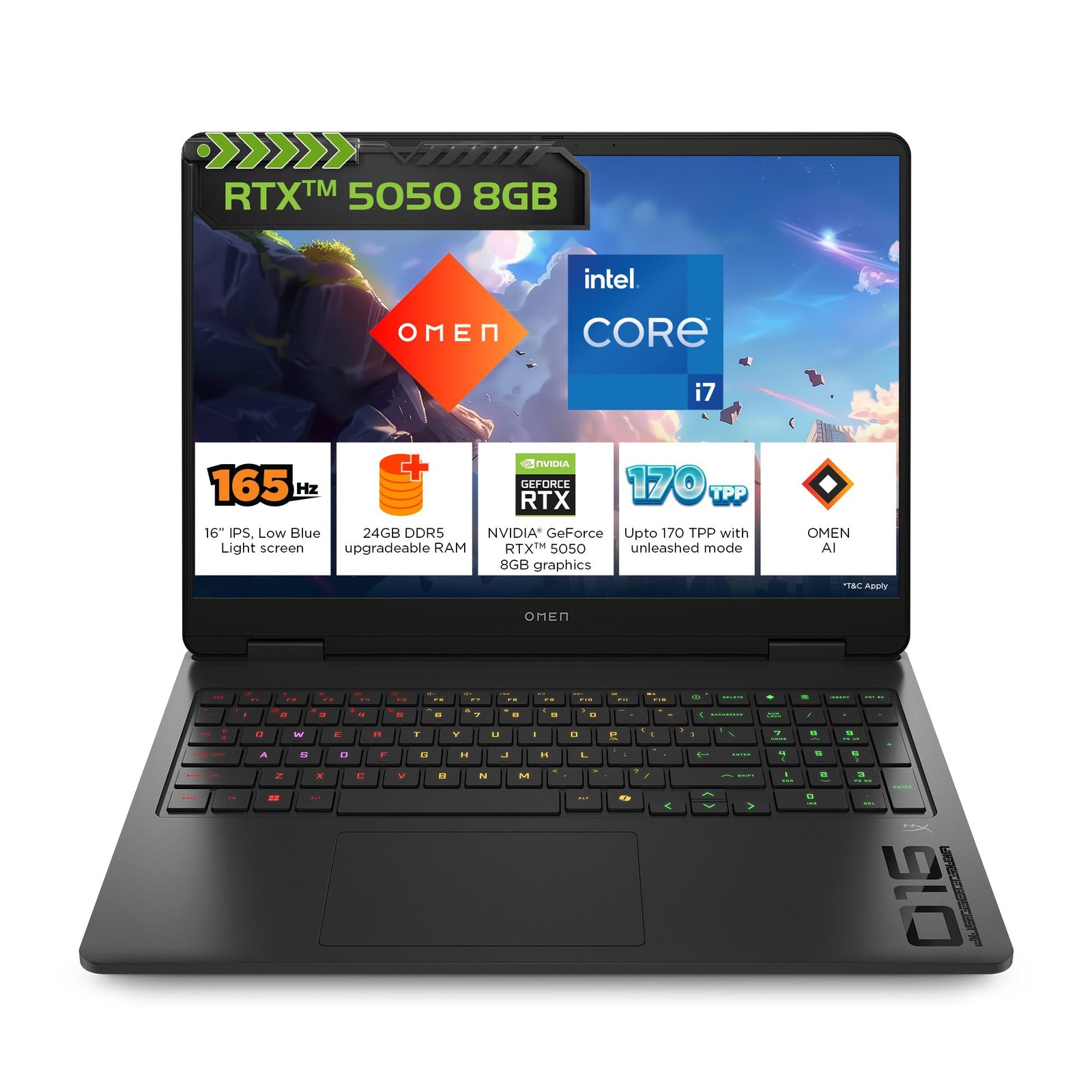 HP Omen, Intel Core i7-14650HX 14th Gen, 8GB RTX 5050, 24GB DDR5(Upgradeable) 1TB SSD, 165Hz, 2k WUXGA, 3ms, 400 nits, 16”/40.6cm, Win11, M365* Office24, Black, 2.43kg, am0241TX, RGB Gaming Laptop