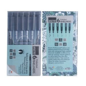 BRUSTRO Professional Pigment Based Fineliner Pen | Black | Set of 6 – Tip Sizes – 0.05mm, 0.1mm, 0.2mm, 0.3mm, 0.5mm, 0.8mm | Ideal For Mandala, Drawing,Artist Illustration,Sketching