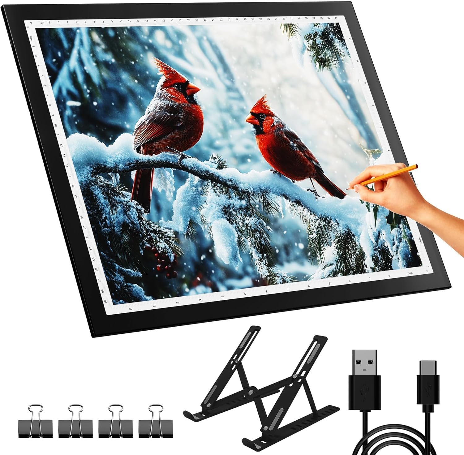 DONPODER A3 Light Board with Stand Diamond Painting Light Pad, Tracing Light Box Anti-Mistouch Physical Button Stepless Dimming Diamond Art for Animation Sketching (A3+Stand)