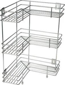 Rasvesh Rust Free Stainless Steel Fruit and Vegetable Stand Basket Trolley Modern Onion Potato Kitchen Storage Steel Rack -Triple Tire Trolley Shelf (Silver) (3 L Corner), Floor Mount, Corner Shelf