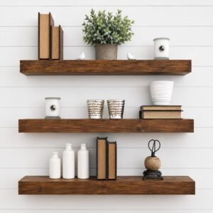 Genuine Decor Solid Sheesham Wood Floating Shelves Set of 3 | Rustic Wooden Wall Shelf for Living Room, Bedroom & Kitchen | Wall Mounted Decorative Storage (22 Inch)