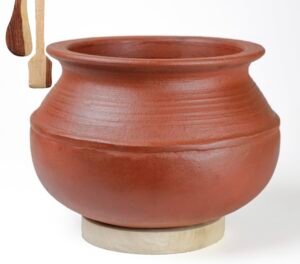 Craftsman India Online Clay Uncoated Rice Handi/Earthen/Mud/Mitti Pot for Cooking and Serving 1 liter | Red