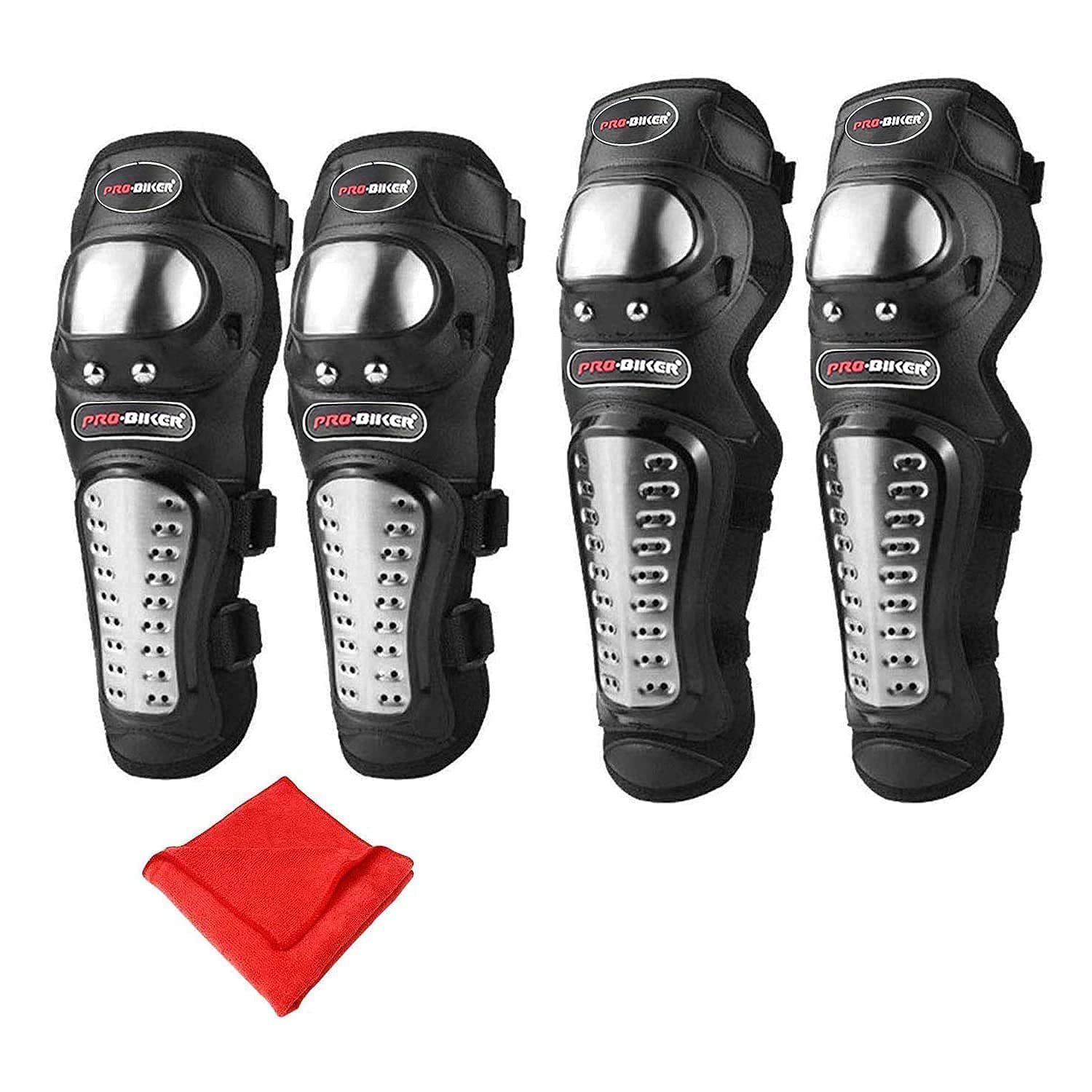 Allextreme Stainless Steel Knee Guard with Elbow Pads for Biker | Breathable Adjustable Knee & Elbow Protection | Protective Riding Gear for Men & Women | Motorcycle Bike Racing Protector Armor