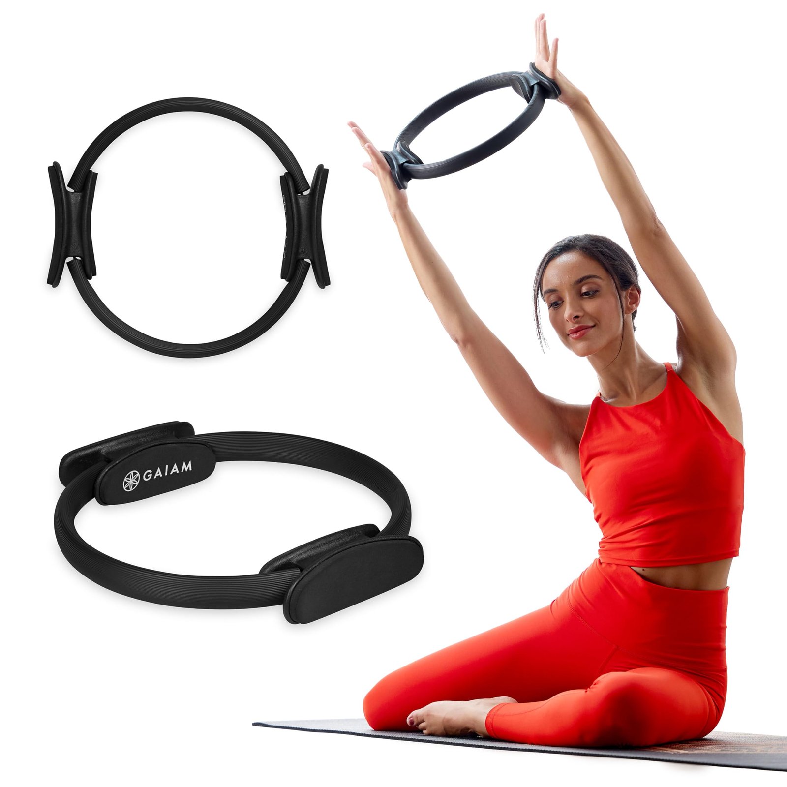 Gaiam Pilates Ring 15″ Fitness Circle – Lightweight & Durable Foam Padded Handles | Flexible Resistance Exercise Equipment for Toning Arms, Thighs/Legs & Core, Black