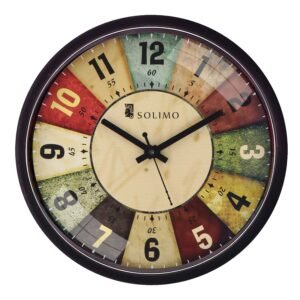 Amazon Brand – Solimo 12-inch Plastic & Glass Analog Wall Clock – Classic Roulette (Silent Movement, Black Frame)