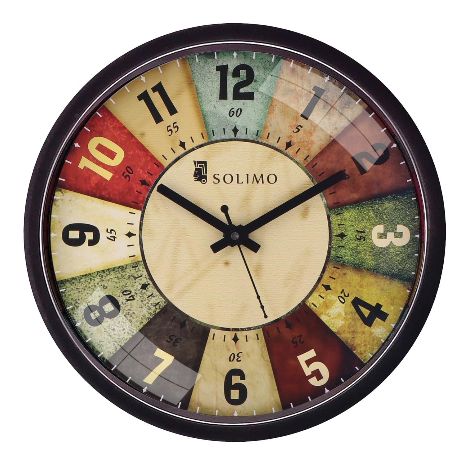 Amazon Brand – Solimo 12-inch Plastic & Glass Analog Wall Clock – Classic Roulette (Silent Movement, Black Frame)