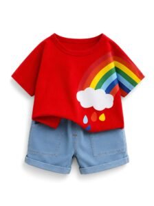 Googo Gaaga Boy’s Cotton Short Sleeve Printed Tshirt and Half Pant Set