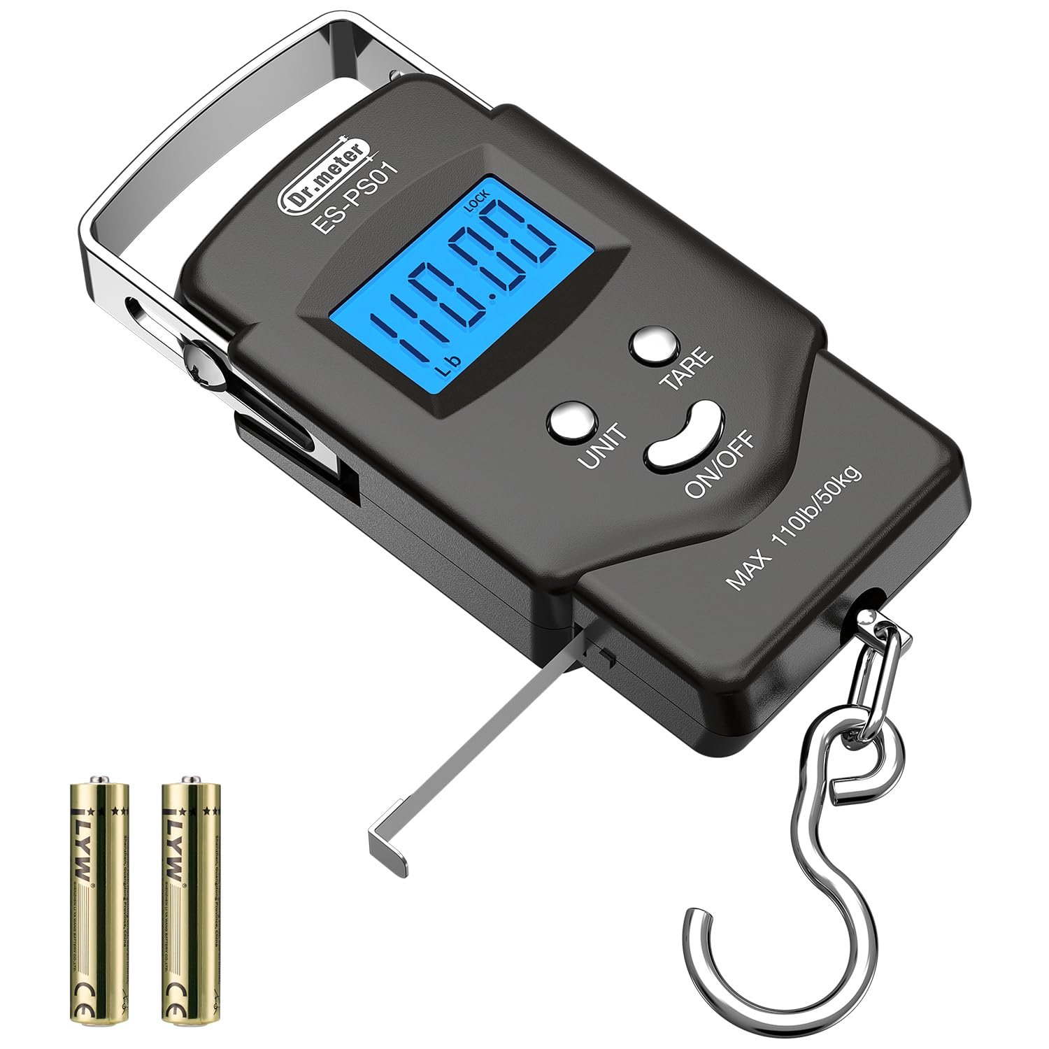 Dr.Meter Fishing Electronic Weighing Scales, Ps01 Balance Digital Postal Hanging Hook Scale with Measuring Tape Backlit Lcd Display
