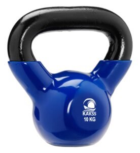 KAKSS Half Coating Vinyl Kettlebell, 10kg Blue Cast Iron Kettle Bell with Non-Slip Grip Handle for Strength Training, Home Gym Workout Equipment for Men & Women (Proudly Made in India)