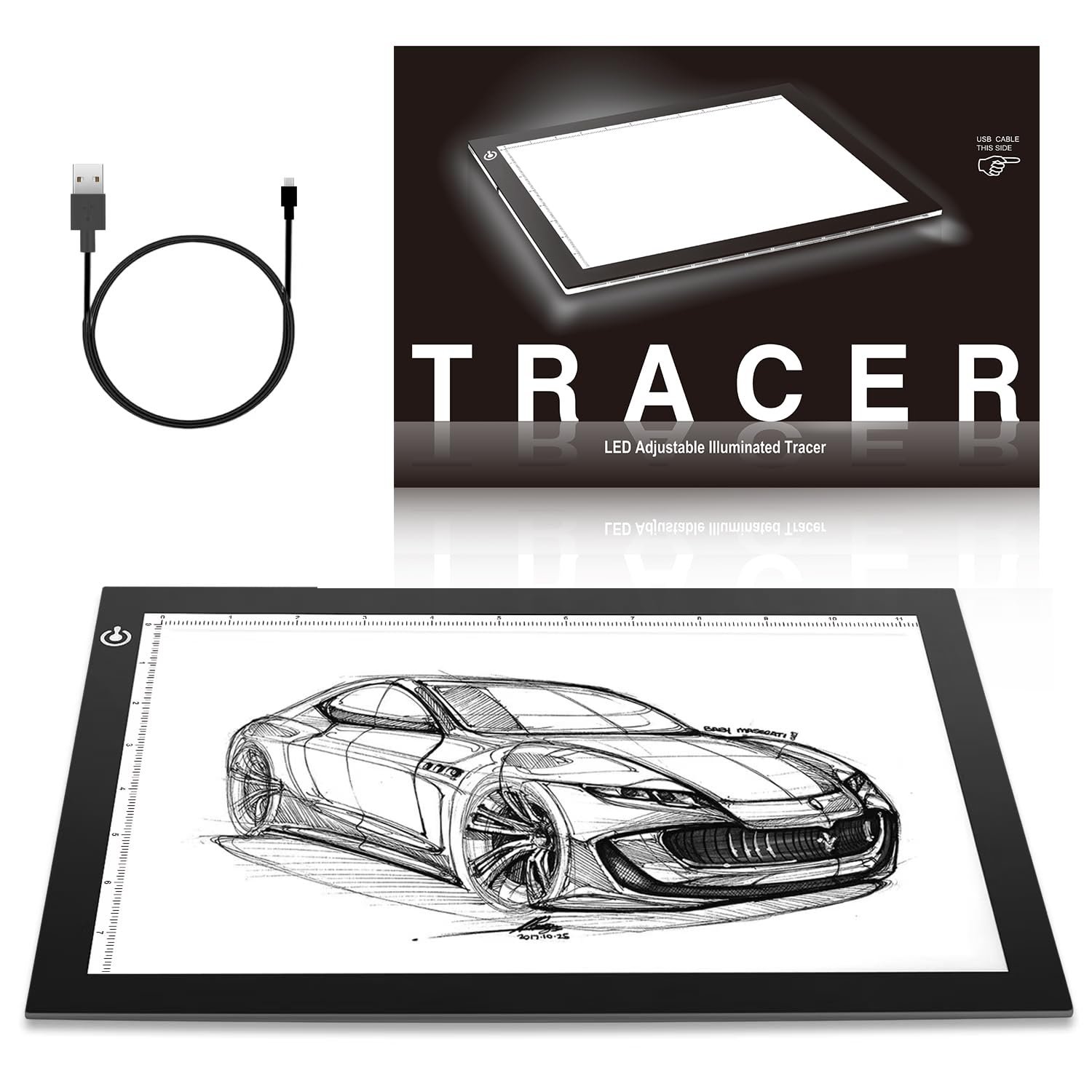 ME456 A2 Size LED Light Box 17×24 Inch Light Pad 12VDC Power Light Table for Tracing Black Black A4