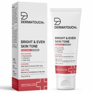 DERMATOUCH Bright & Even Tone Face Wash with Niacinamide, Vitamin E and Kojic Acid | For Tan, Pigmentation Dark Spots & Uneven Skin Tone | Oil Control | Dermatologist Tested | For Men & Women | 70g