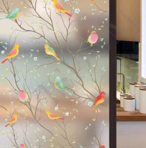 WISDOM Window Glass Decorative Frosted Heat Control Film Self Adhesive Window Frosted Film (12″ x 48, Birds)