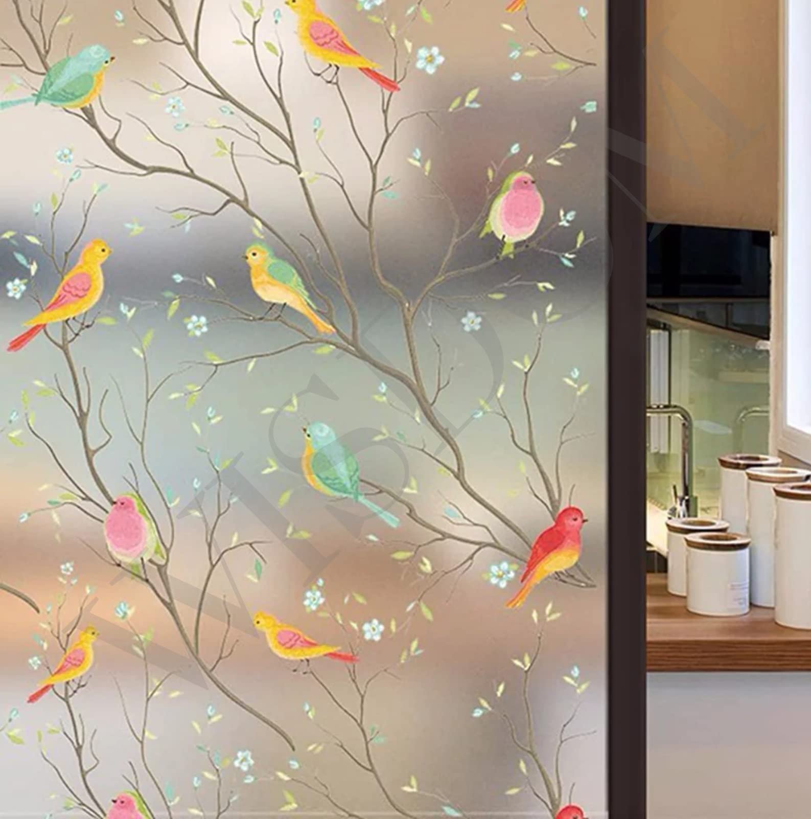 WISDOM Window Glass Decorative Frosted Heat Control Film Self Adhesive Window Frosted Film (12″ x 48, Birds)