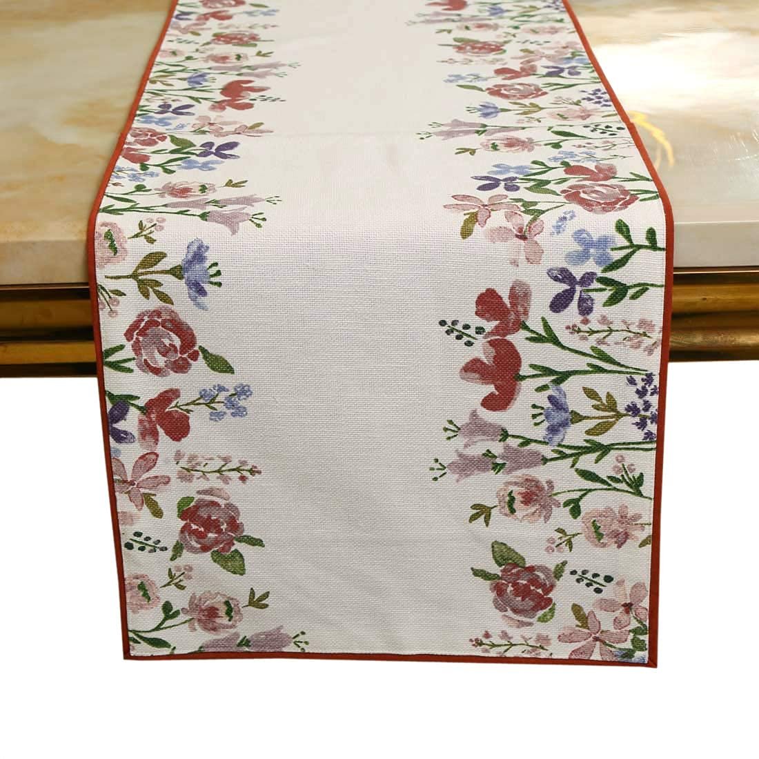 Bilberry Furnishing By Preeti Grover Cotton Dining Table Runner: Printed Anti-Skid 4 Seater & 6 Seater 13” X 72” – Floral Multicolor, Large