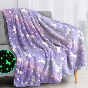 Happy Hues® Glow in The Dark Blanket Kids-Teens Boys & Girls Travel Lightweight Throw Blankets Soft & Fluffy for Kids (Purple UNI)