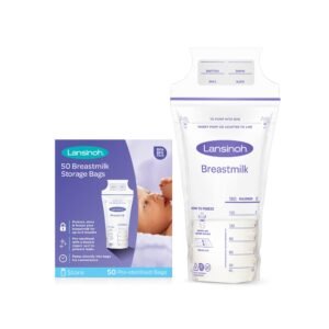 Lansinoh Breast Milk Transparent Storage Bags, Breastmilk Pouches For Fridge or Freezer Use, Pre-sterilized, Reinforced Double Sealed Side, Double Zipper For Ultimate Protection, 180ml, 50 Count