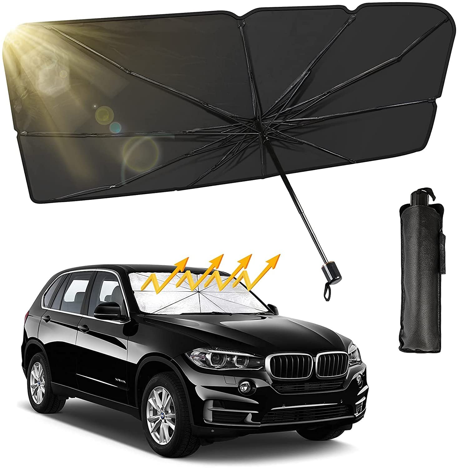 NEWKIBOU Car Sun Shade, Folding Windshield Protector with Anti UV Rays, Universal Fit for Most Vehicles