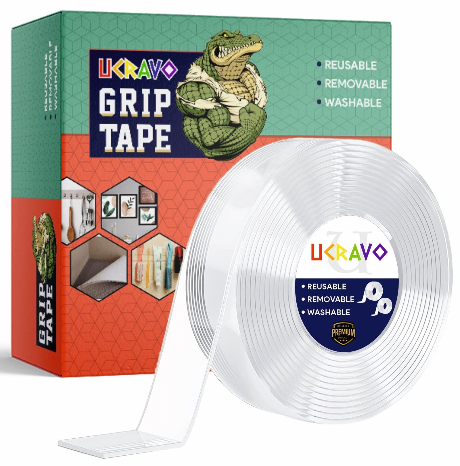 UCRAVO Double Sided Tape Heavy Duty – Multipurpose Removable Traceless Mounting Adhesive Tape for Walls，Washable Reusable Strong Sticky Strips Grip Tape