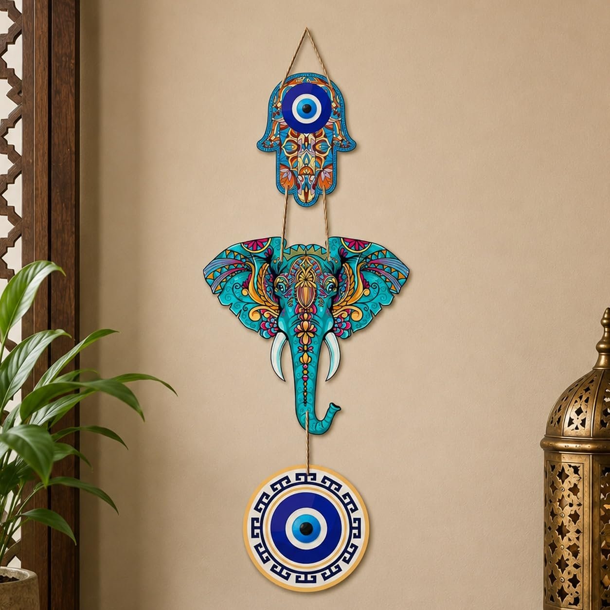 Artvibes Designer Elephant Wooden Wall Hanging For Luck Properity For Home Decoration | Livingroom | Spiritual Decor Items | Wall Illustrations | Ethnic Wall Decor | Wall Art Print (WH_8506N)