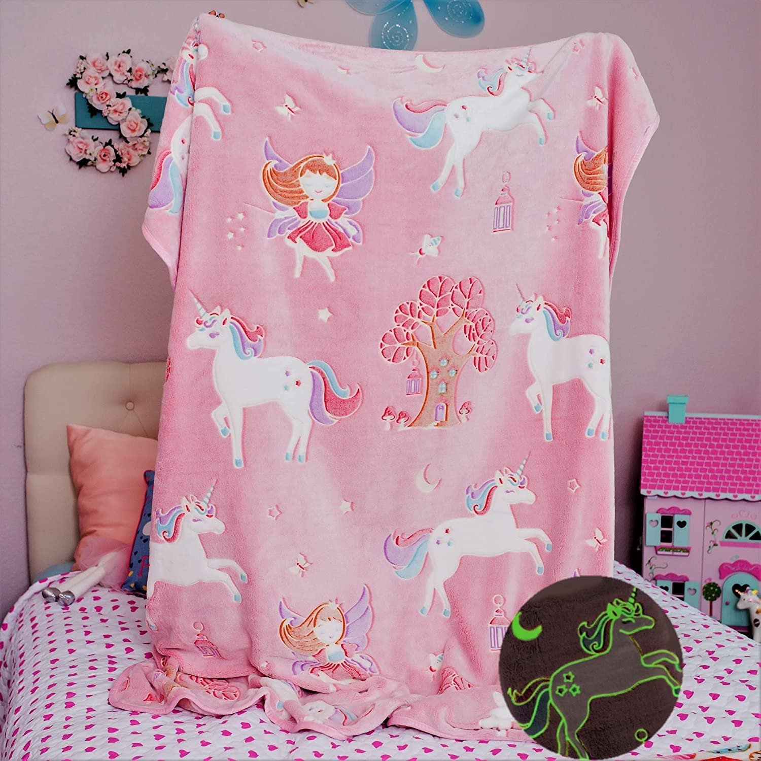 Happy Hues® Glow in The Dark Blanket Kids-Teens Boys & Girls Travel Lightweight Throw Blankets Soft & Fluffy for Kids (Fairy)
