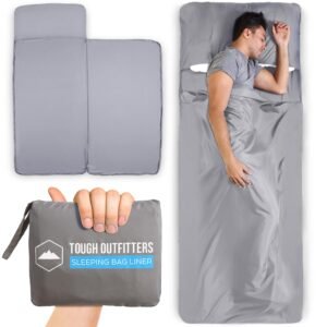 Tough Outdoors XL Sleeping Bag Liner – Travel Sheet for Adults – Lightweight Sleeping Sack for Camping, Traveling, Hotels & Backpacking – Smooth & Breathable Fabric