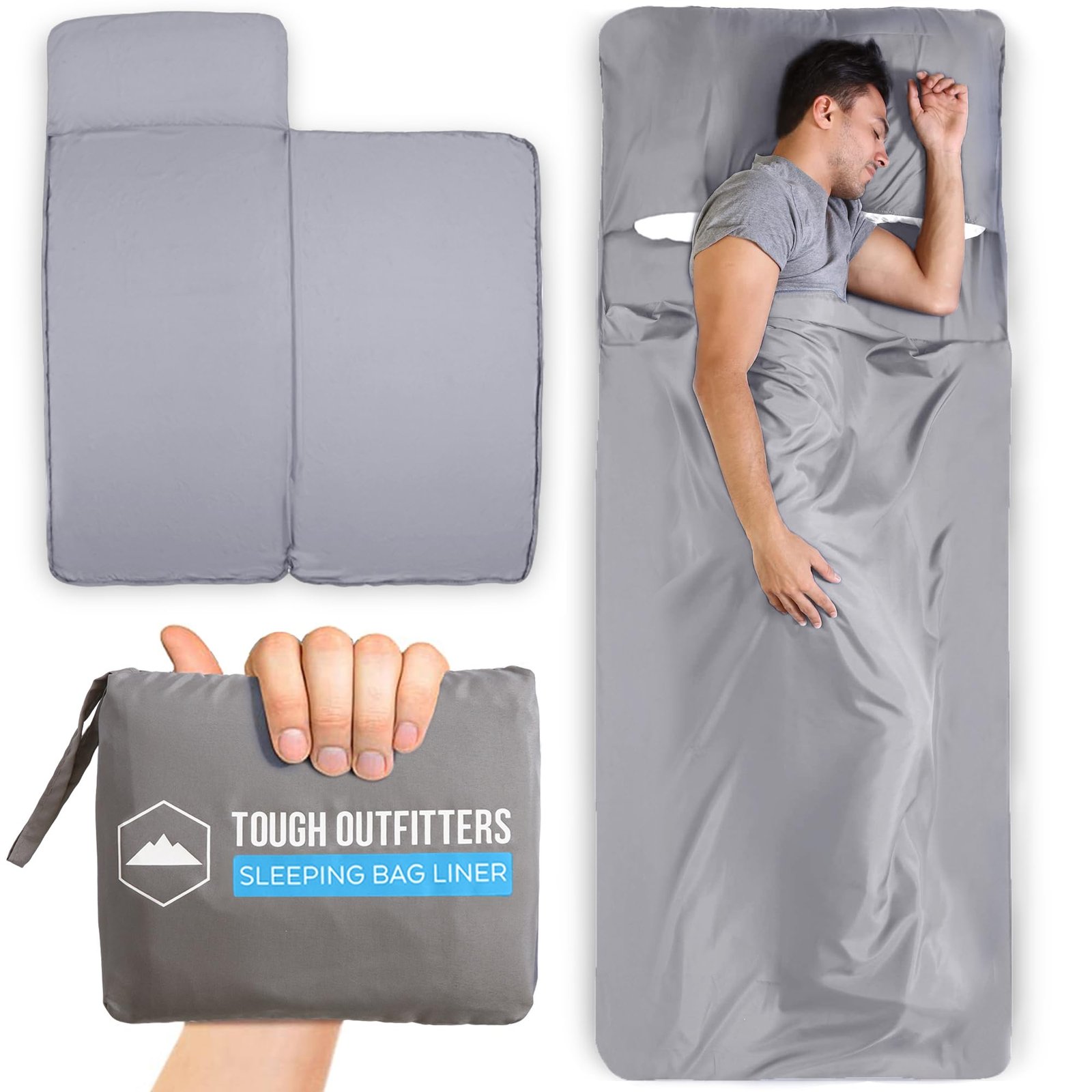 Tough Outdoors XL Sleeping Bag Liner – Travel Sheet for Adults – Lightweight Sleeping Sack for Camping, Traveling, Hotels & Backpacking – Smooth & Breathable Fabric