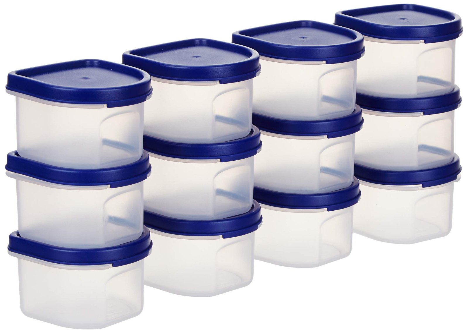 Amazon Brand – Solimo Plastic Storage Containers with Lid, Set of 12 (250ml each), Blue