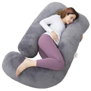 OYO BABY Pregnancy Pillows for Sleeping J-Shape Full Body Pillow and Maternity Support – for Back, Hips, Legs, Belly for Pregnant Women with Removable Washable Velvet Cover (Grey)