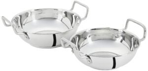 Amazon Brand – Solimo Stainless Steel Induction Bottom Kadhai Set | Set of 2 | Size 18 Cm, 20 Cm | 1.25, 1.6 Liter | Silver
