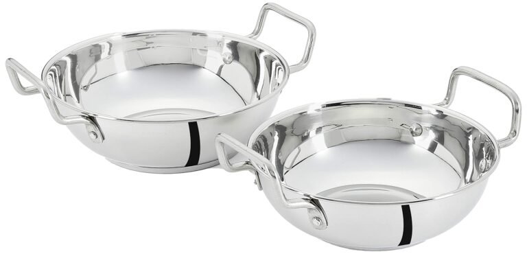 Amazon Brand – Solimo Stainless Steel Induction Bottom Kadhai Set | Set of 2 | Size 18 Cm, 20 Cm | 1.25, 1.6 Liter | Silver
