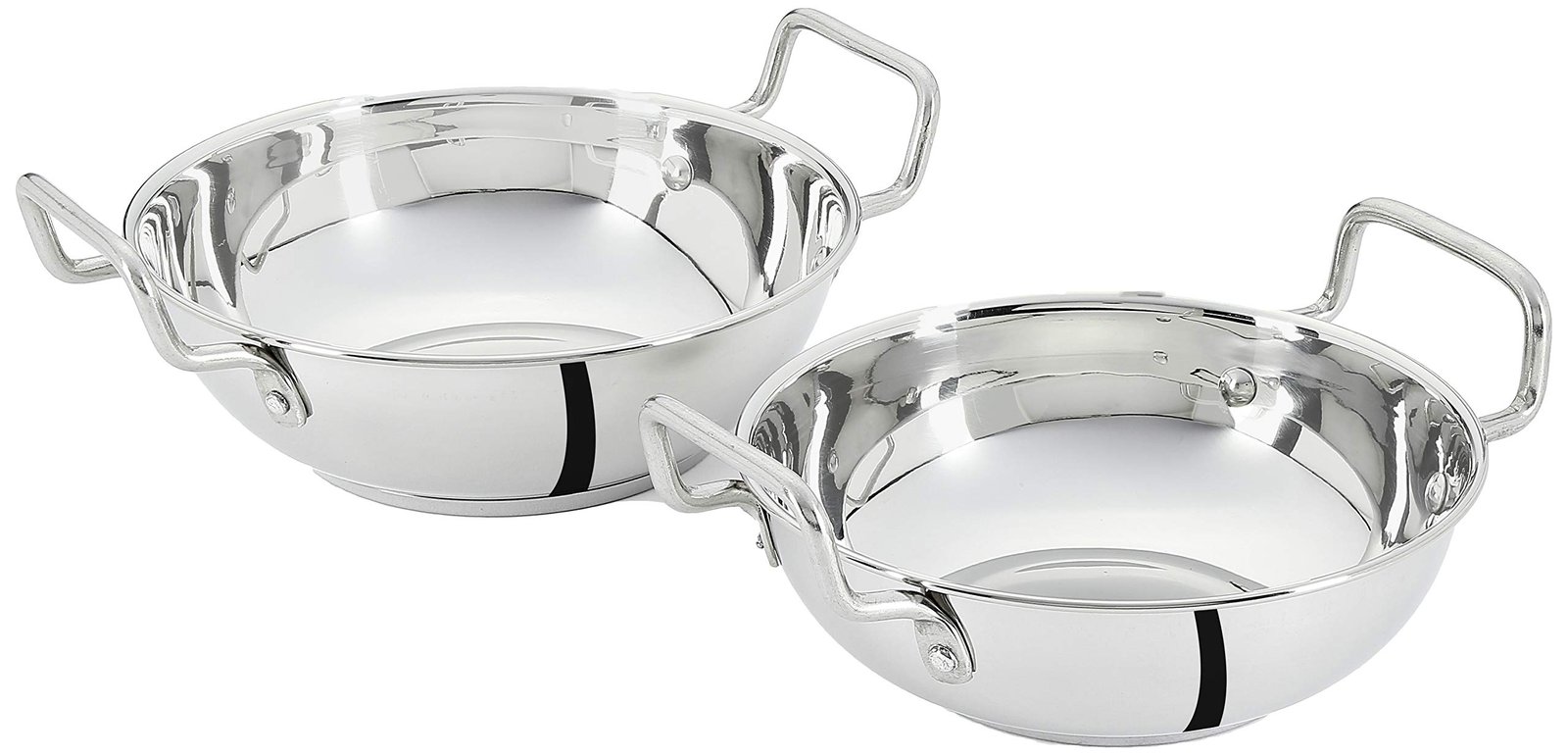 Amazon Brand – Solimo Stainless Steel Induction Bottom Kadhai Set | Set of 2 | Size 18 Cm, 20 Cm | 1.25, 1.6 Liter | Silver