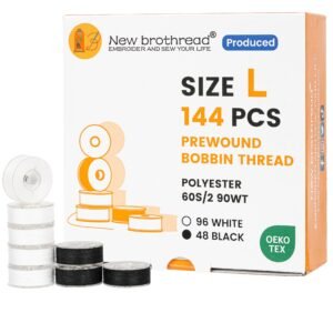 New brothread 144pcs Type L Size (SA155) (96White + 48Black) Prewound Bobbins Bottom Thread Plastic Side for Specified Embroidery and Sewing Machines – 90wt