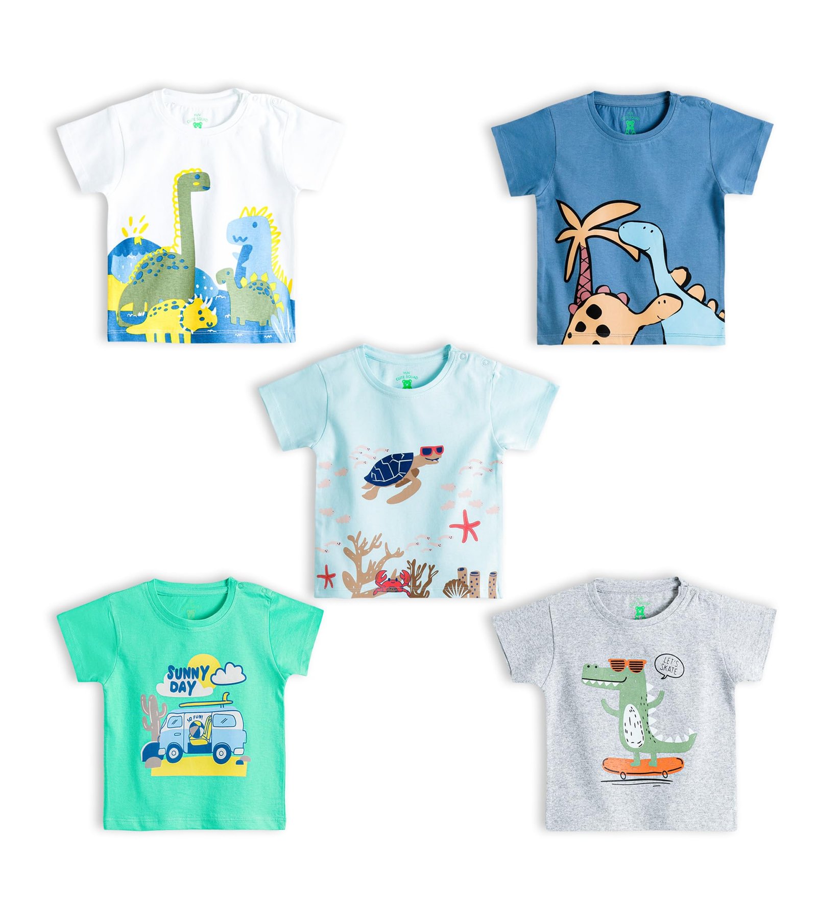 YUV Infant Baby Boys & Girls 100% Cotton Printed Multicolor Half Sleeve T Shirts – 0 to 24 Months Babies, Pack of 5