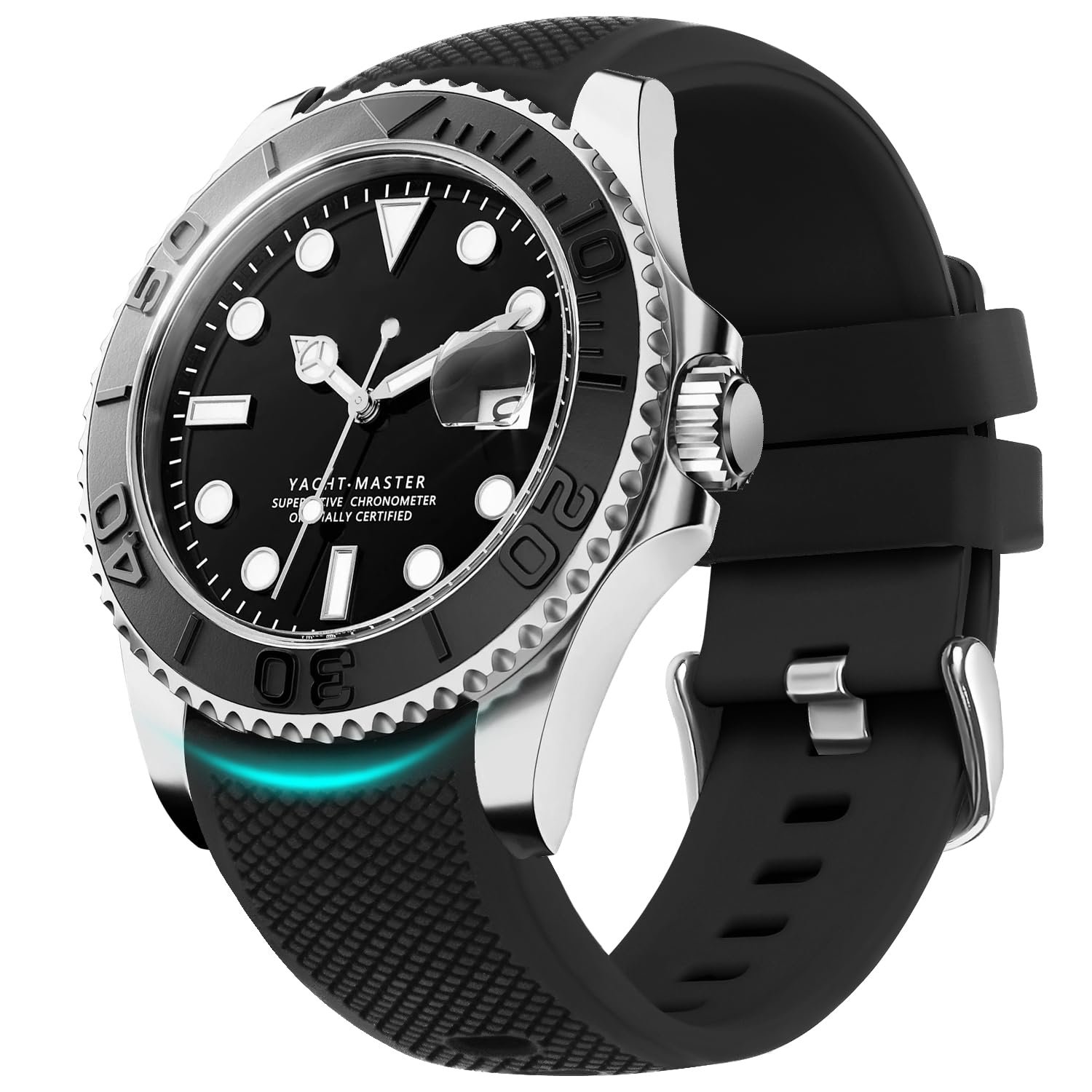 Fullmosa 20mm No‑Gap Curved Silicone Quick Release Watch Strap,Black