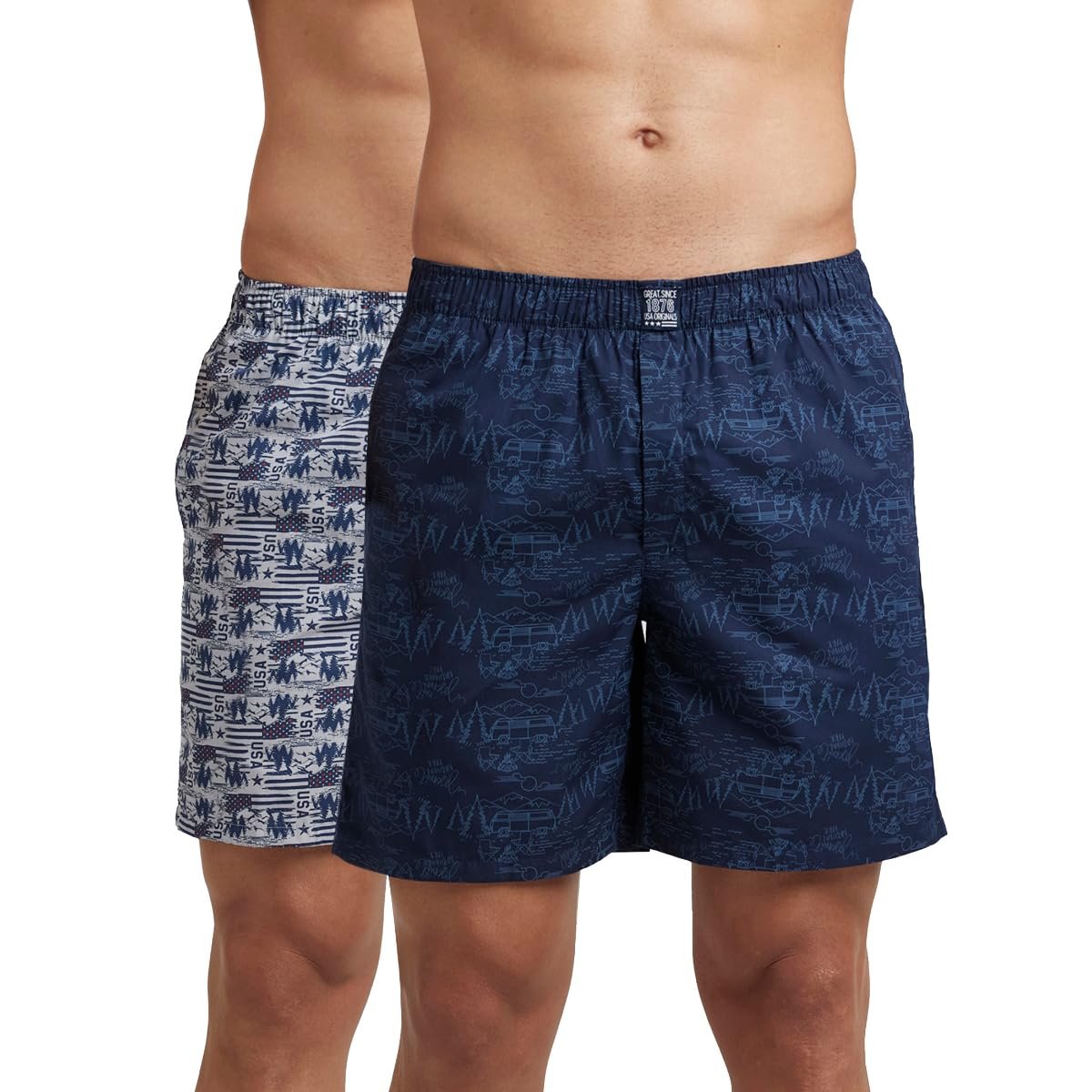 Jockey US57 Men Super Combed Mercerized Cotton Woven Printed Boxer Shorts with Side Pockets_(Pack of 2, Prints May Vary)