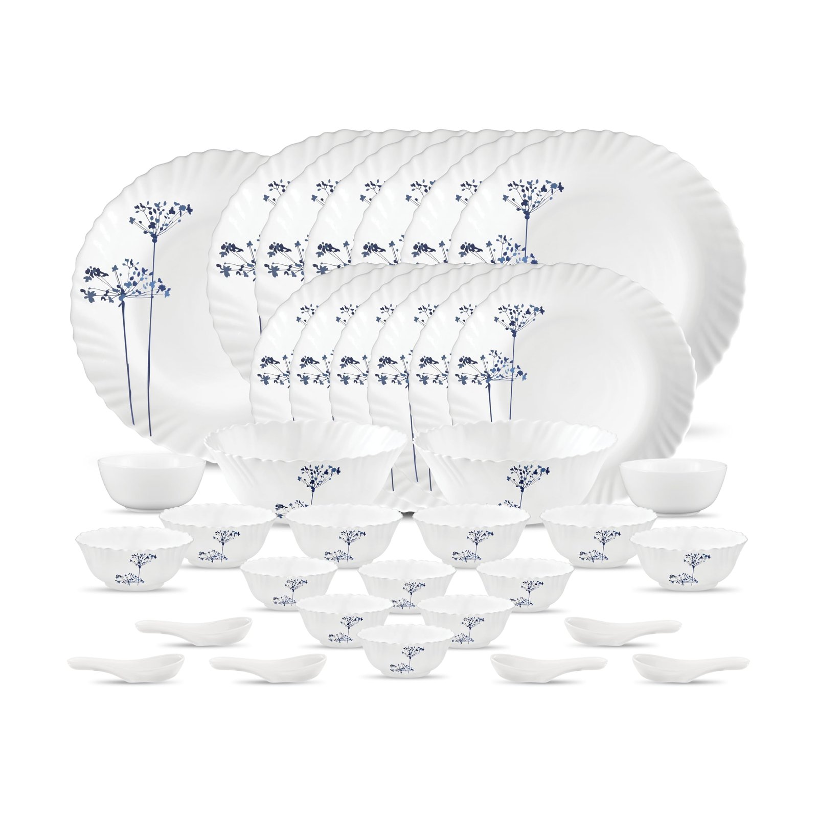La Opala, Novo Collection, Opal Glass Dinner Set 35 pcs, Aqua Spray, White