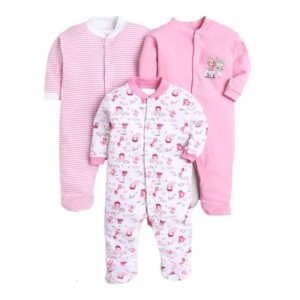 EIO 100% Cotton Baby Rompers Sleepsuits Jumpsuits Night Suits for Newborn Baby Boys & Girls | Soft Infant Bodysuit | Pack of 3 Kids Rompers