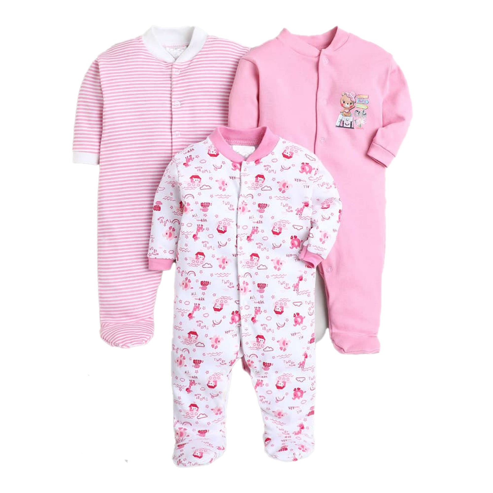 EIO 100% Cotton Baby Rompers Sleepsuits Jumpsuits Night Suits for Newborn Baby Boys & Girls | Soft Infant Bodysuit | Pack of 3 Kids Rompers