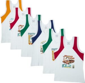 Dowin Kids Sleeveless Printed 100% Cotton Vests | Summer Wear Baniyan Infant Sando Toddler Undershirts | Skin Friendly | Lightweight | Sleeveless Design | (Pack of 6)