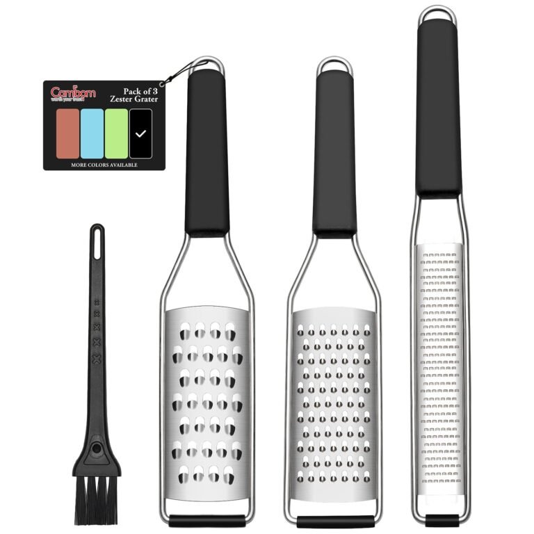 Lemon Zester Cheese Grater Citrus Zester Pack of 3-304 Stainless Steel – A Sharp Tool for Parmesan Cheese, Ginger, Garlic, Nutmeg, Chocolate, Vegetables，Fruits，Dishwasher Safe With Cleaning Brush
