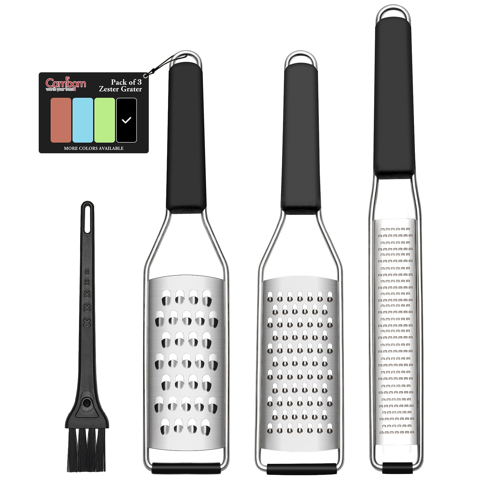 Lemon Zester Cheese Grater Citrus Zester Pack of 3-304 Stainless Steel – A Sharp Tool for Parmesan Cheese, Ginger, Garlic, Nutmeg, Chocolate, Vegetables，Fruits，Dishwasher Safe With Cleaning Brush