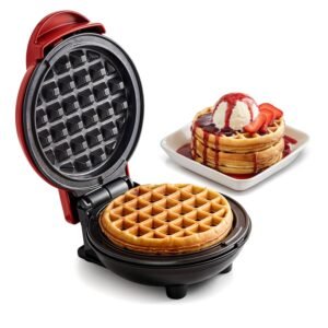 Elite Gourmet EWM015R Electric Non-Stick Mini Waffle Maker, Belgian Waffle Maker, Compact Design, Hash Browns, Keto, Snacks, Sandwich, Egg, Easy to Clean, Red